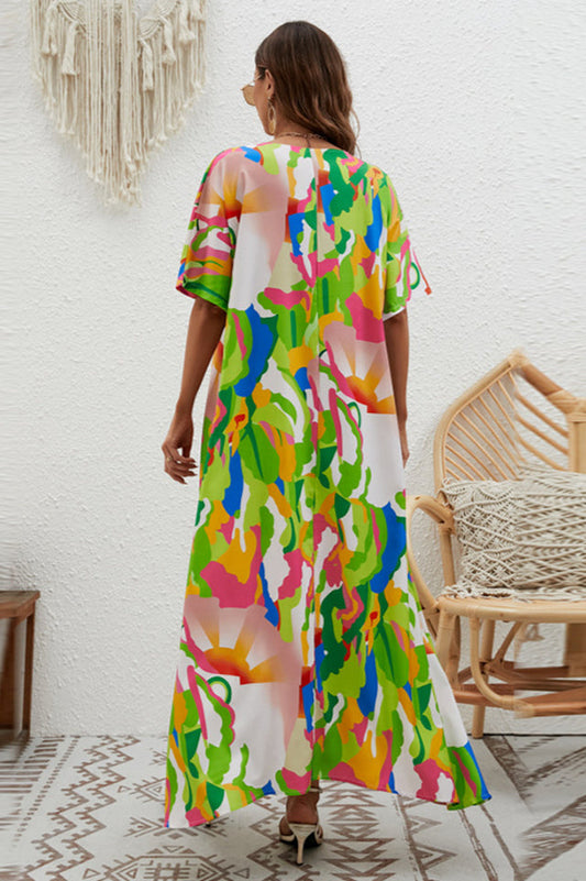 Print Short Sleeve Wide Hem Maxi Dress