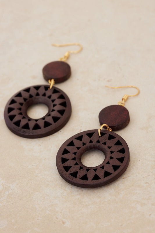 Geometric Sunburst Earrings - Chocolate