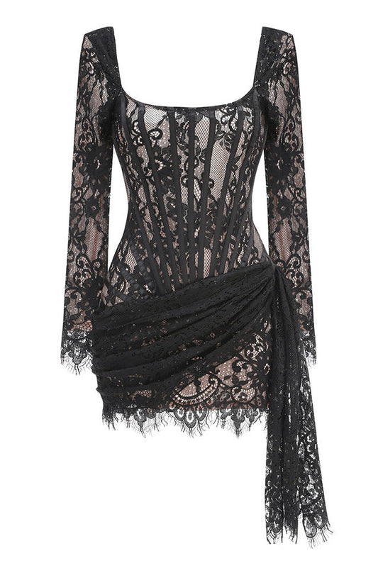 Sweetheart Long Sleeve Lace Mini Dress