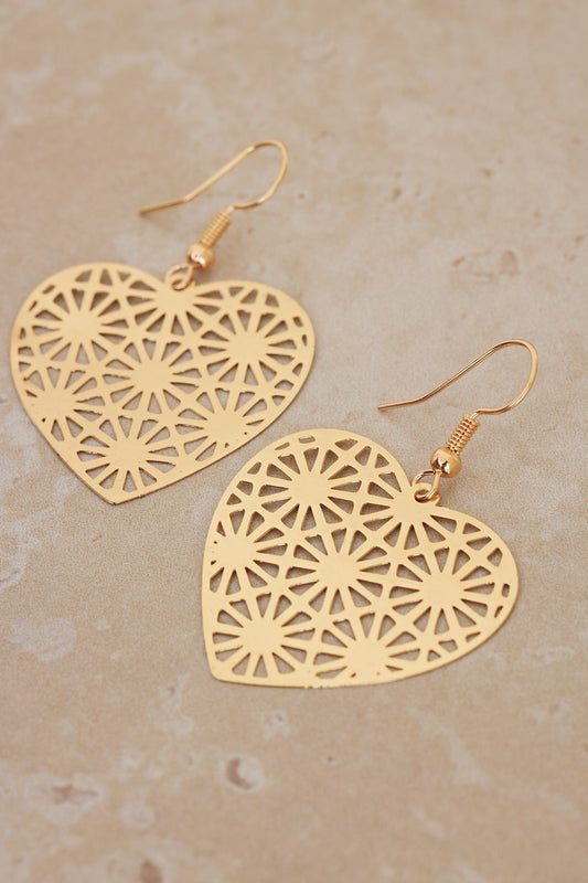 Heart Filigree Earrings - Gold