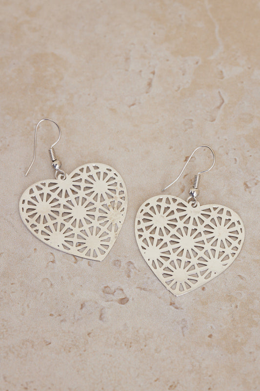 Heart Filigree Earrings - Silver