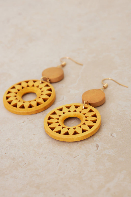 Geometric Sunburst Earrings - Yellow