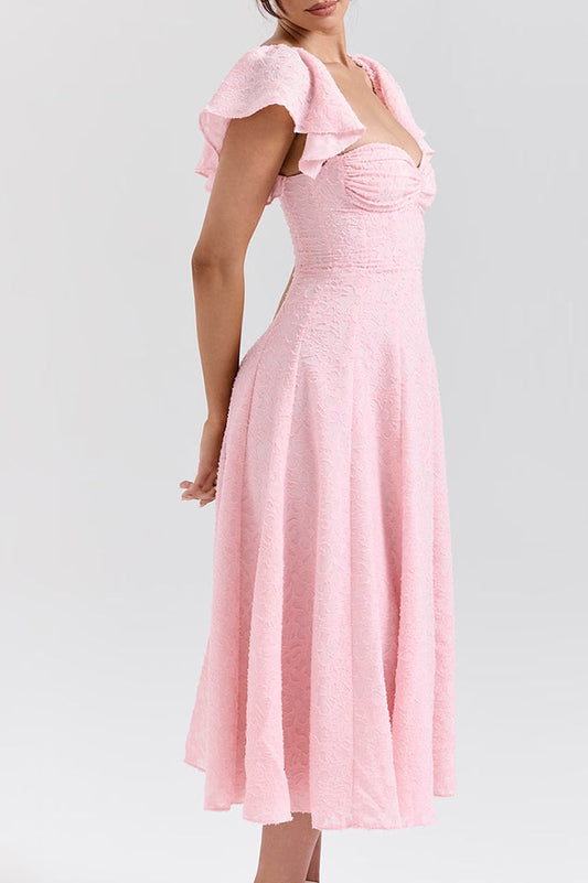 Emma Pink Floral Jacquard Midi Dress