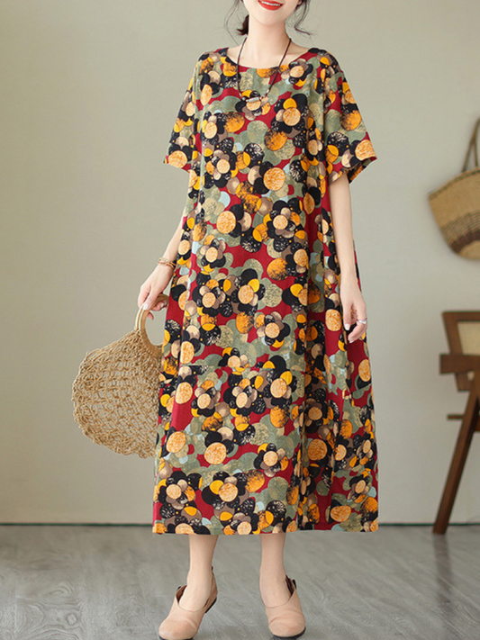 Look At The Sky Round Neck Short Sleeves A-line Dress