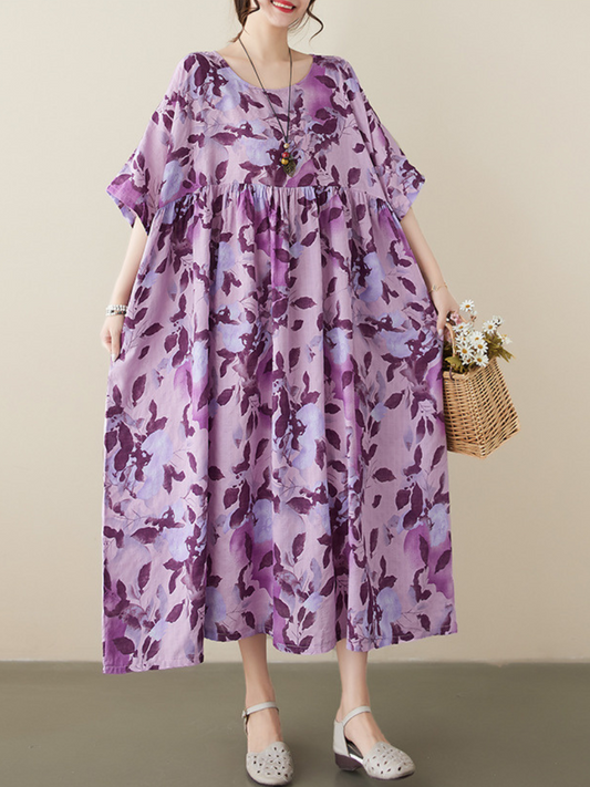Wonder Cotton Round Neck Floral Smock Dress