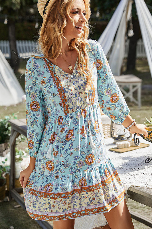 Bohemian Tassel Tie Tiered Dress