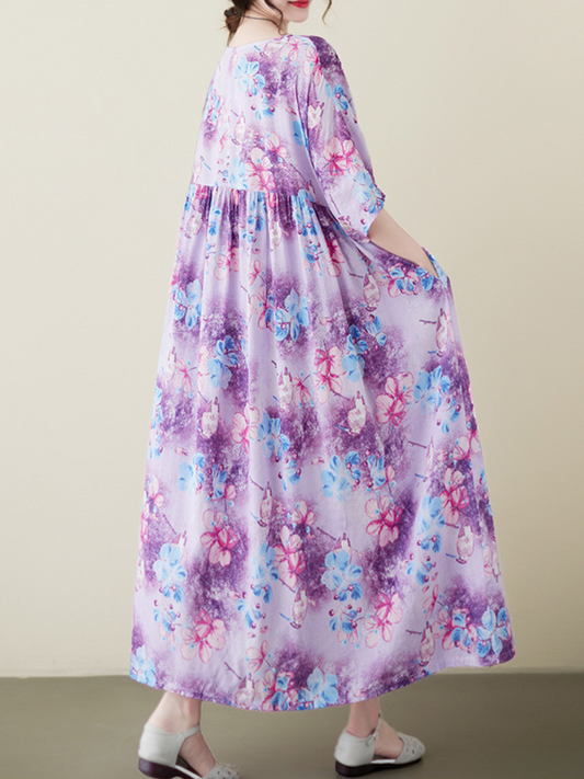 Mud Pie Cotton Purple Floral Smock Dress