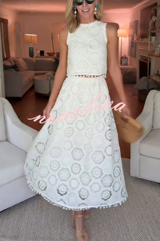 Capri Bloom Skirt – Embroidered Lace Tassel Midi