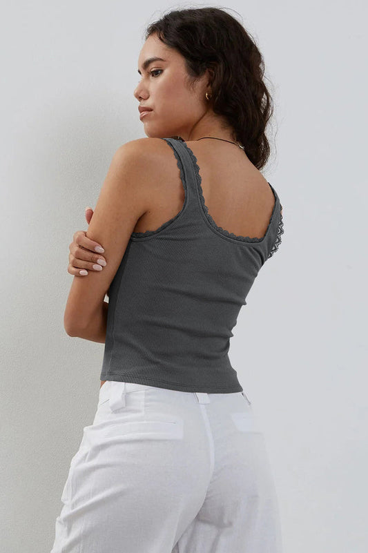 Lace Detailed Square Neck Top