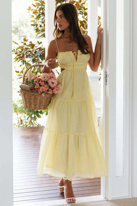 Ruched Tie-Up Strappy Maxi Dress