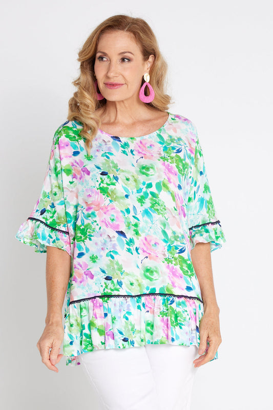 Electra Top - Jade/Amethyst Floral