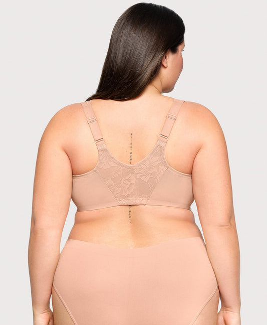 Front-Closure Lacey T-Back WonderWire Bra Cappuccino