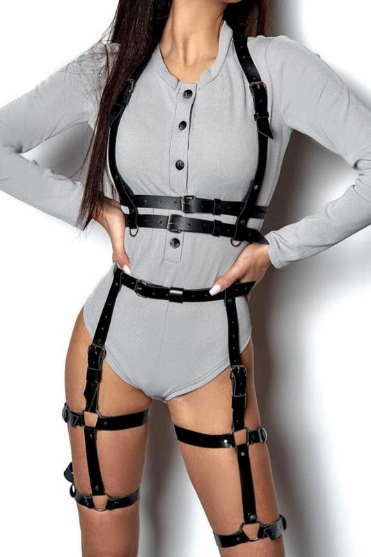 Waist Belted Upper and Lower Set Leather Harness