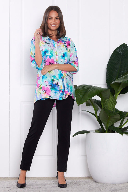 Cindy Shirt - Aqua/Magenta Floral