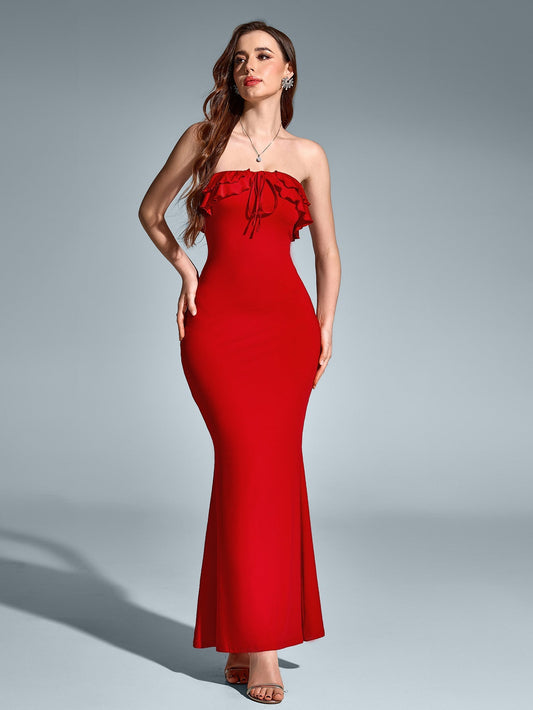 Embellished Trim Tie Front Mermaid Tube Dress