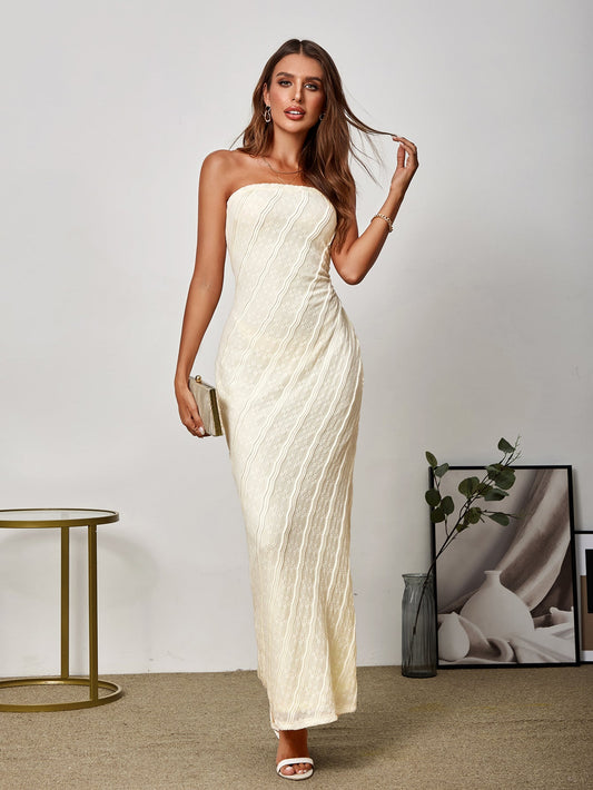 Embroidery Lace Bodycon Tube Long Dress