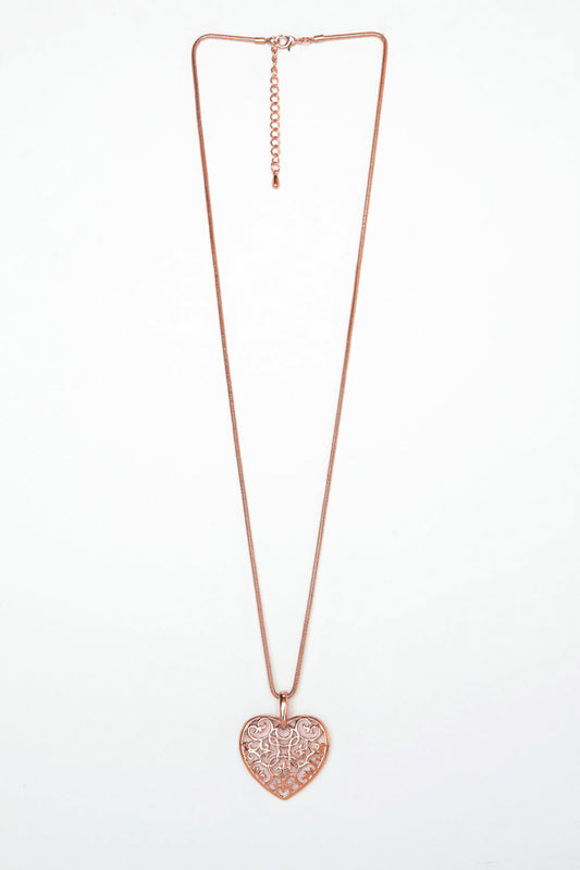 Filigree Heart Necklace - Rose Gold