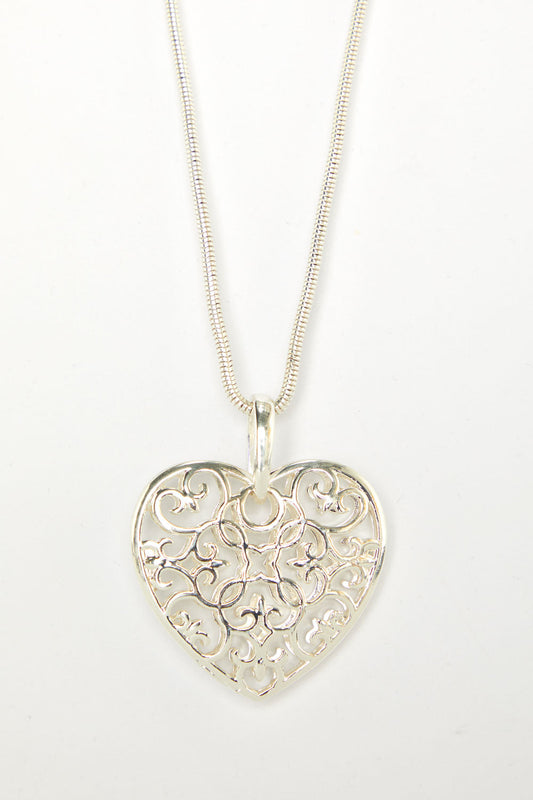 Filigree Heart Necklace - Silver