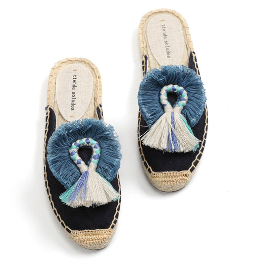 Casual Canvas Tassel Fluffy Ball Slipper Sandal