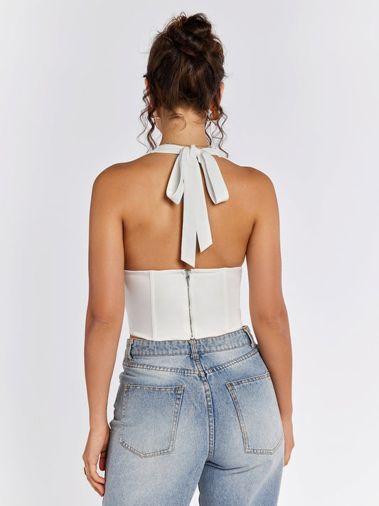 Halter Crisscross Front Zipper Back Top