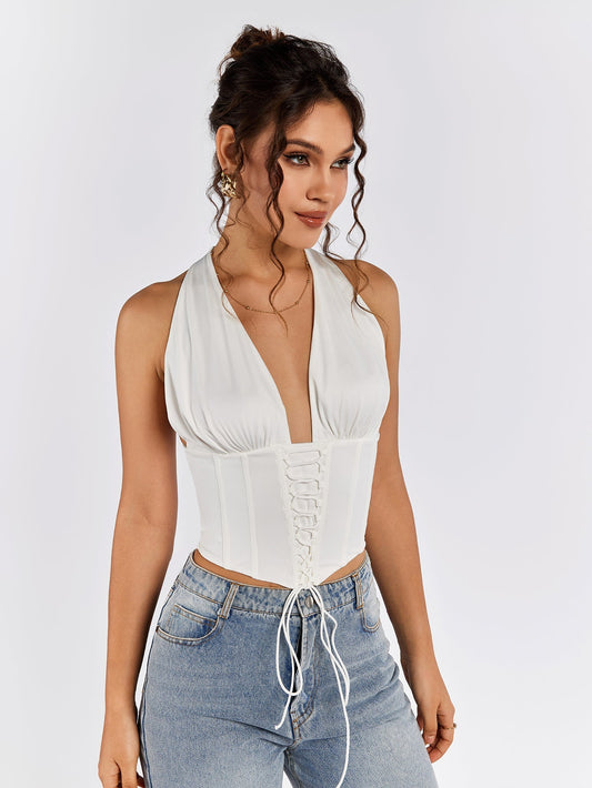 Halter Crisscross Front Zipper Back Top
