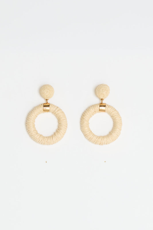 Raffia Stud Hoop Earrings - Sand