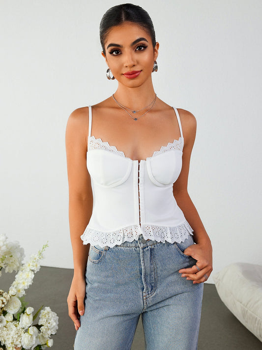 Lace Trim Cut Out Backless Crop Top