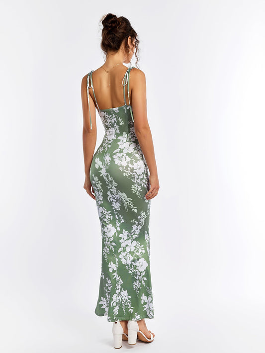 Lace-Up Straps Tie Front Floral Bodycon Dress(Petite Version)