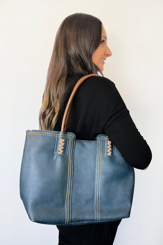 Odina Tote Bag & Clutch - Dark Blue