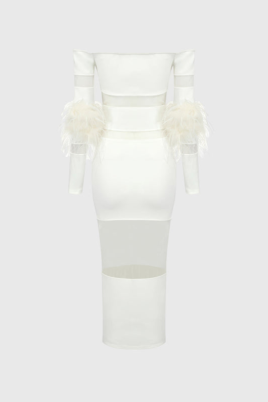 Midi Dress with Mesh Inserts - White