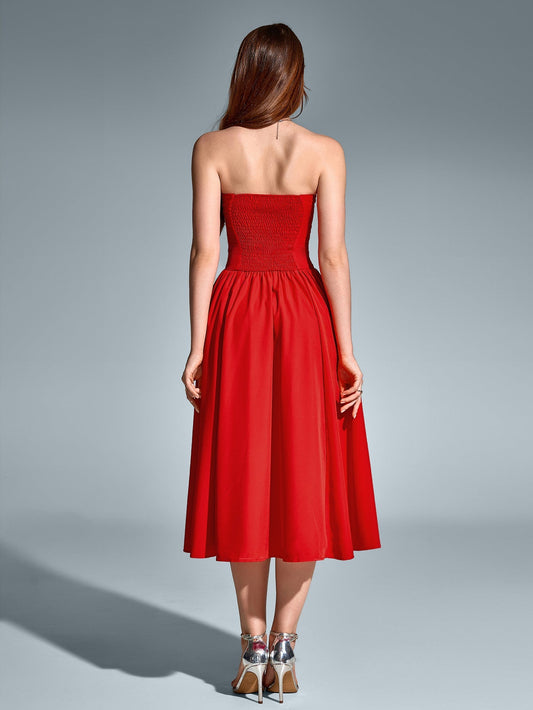 Pleat Corset Flared Hem Midi Dress