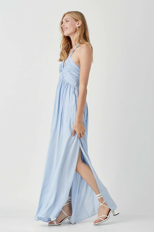 Olivia Misty Blue Halter Maxi Dress