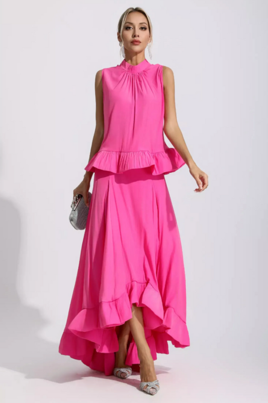 Elaine Pink Sleeveless Ruffle Mermaid Set
