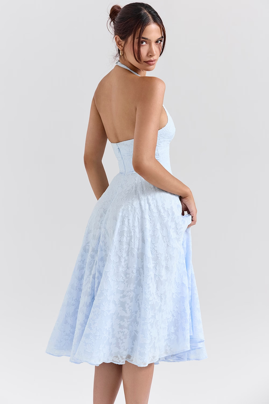 Bluebell Floral Jacquard Halter Midi Dress