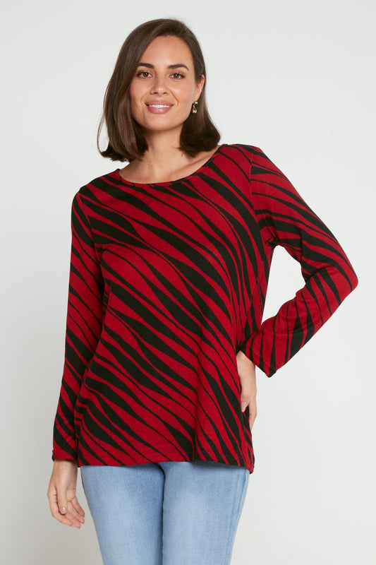 Rory Knit Top - Black/Red Animal