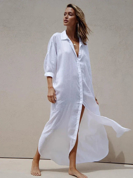 Button Front Beach Cover-Up