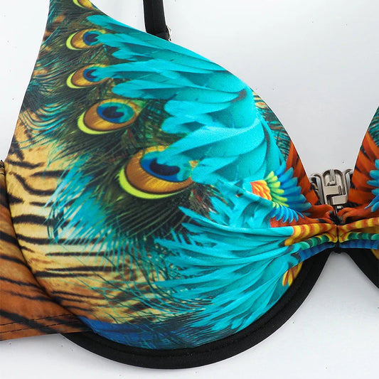 Elegant Cut-Out Bikini – Floral Dream – Azure Tide