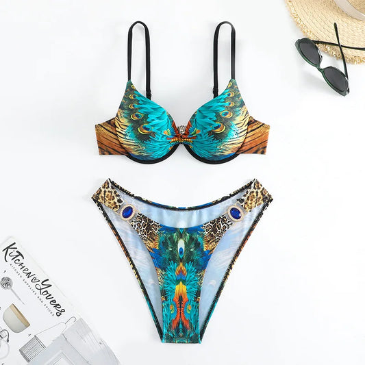 Elegant Cut-Out Bikini – Floral Dream – Azure Tide