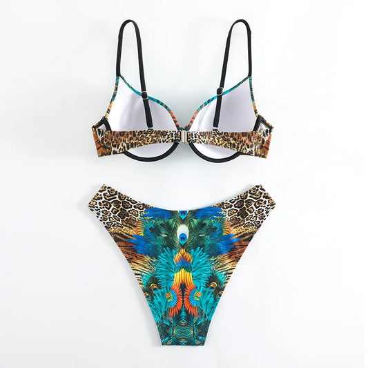 Elegant Cut-Out Bikini – Floral Dream – Azure Tide