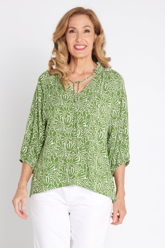 Leaves of Love Print Top - Avocado