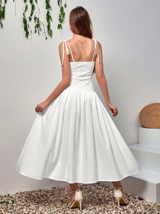 Tie Shoulder Backless Flared Hem Cami Dress