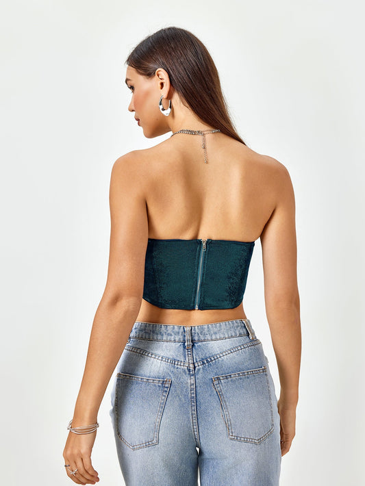 Zipper Backless Corset Tube Top