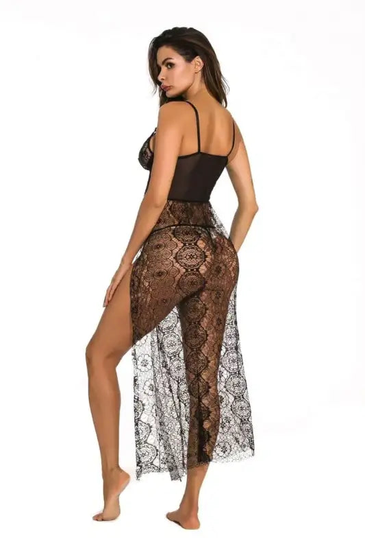 Deep V-neck Side Slit Sexy Long Chemise