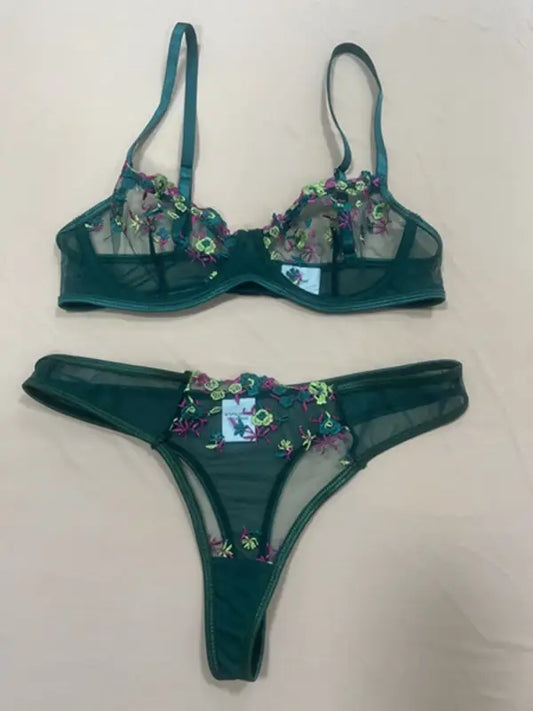 Flower Power 2 Piece Lingerie Set - Mesh