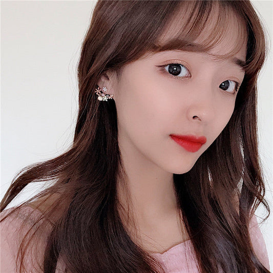 Korean Cute Hook Drop Oil Flower Crystal Stud Earrings
