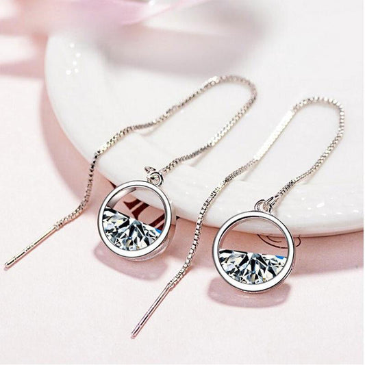 Authentic 925 Sterling Silver Dazzling CZ Zircon Woman Charm Earrings