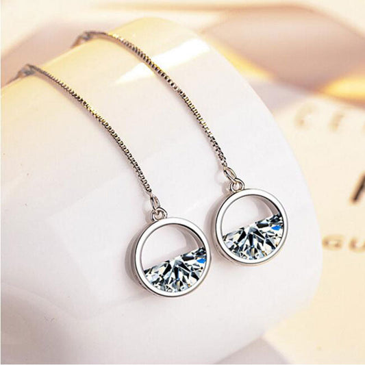 Authentic 925 Sterling Silver Dazzling CZ Zircon Woman Charm Earrings