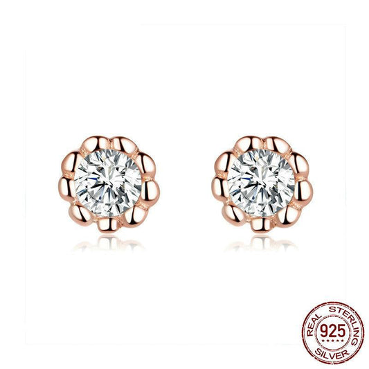 Zircon Gentle Rose Golden Color Woman Stud Earrings