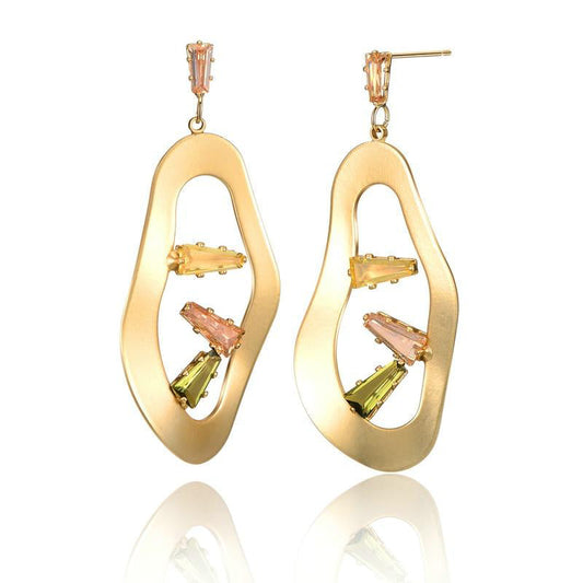 European Geometric Hollow Dangle Earrings Crystals Woman Earrings