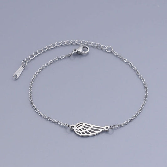 100% Stainless Steel Dainty Angel Wing Charm Bracelet
